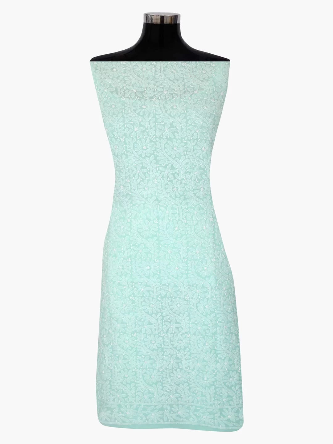 Ada Hand Embroidered Sea Green Georgette Lucknowi Chikankari Unstitched Kurta Dupatta Set 01A346878