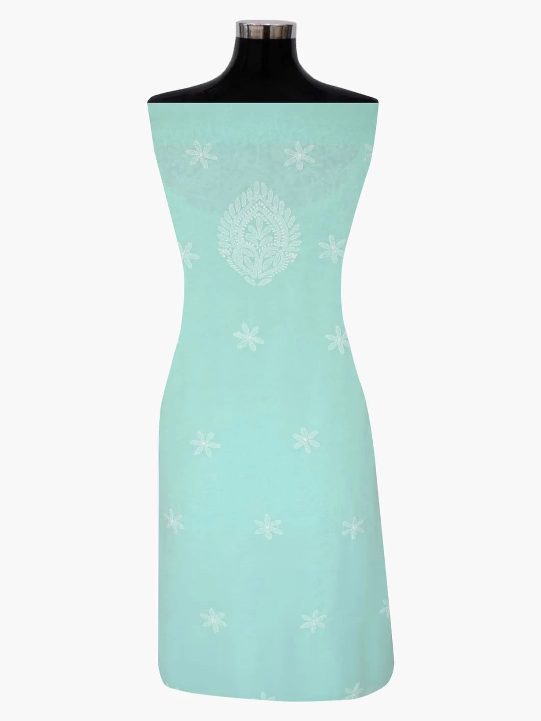 Ada Hand Embroidered Sea Green Georgette Lucknowi Chikankari Unstitched Kurta Dupatta Set 01A346878