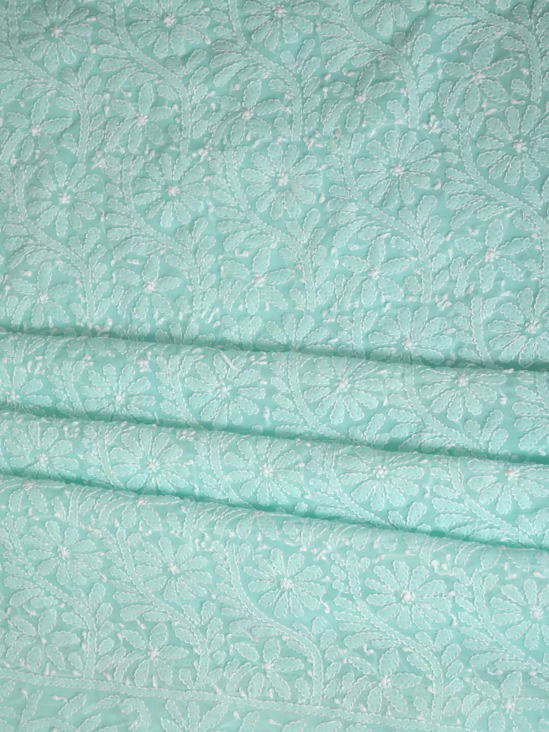 Ada Hand Embroidered Sea Green Georgette Lucknowi Chikankari Unstitched Kurta Dupatta Set 01A346878