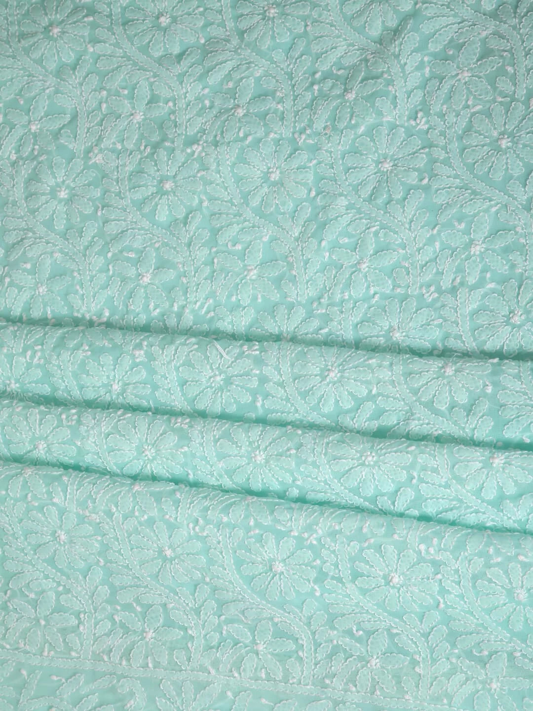 Ada Hand Embroidered Sea Green Georgette Lucknowi Chikankari Unstitched Kurta Dupatta Set 01A346878