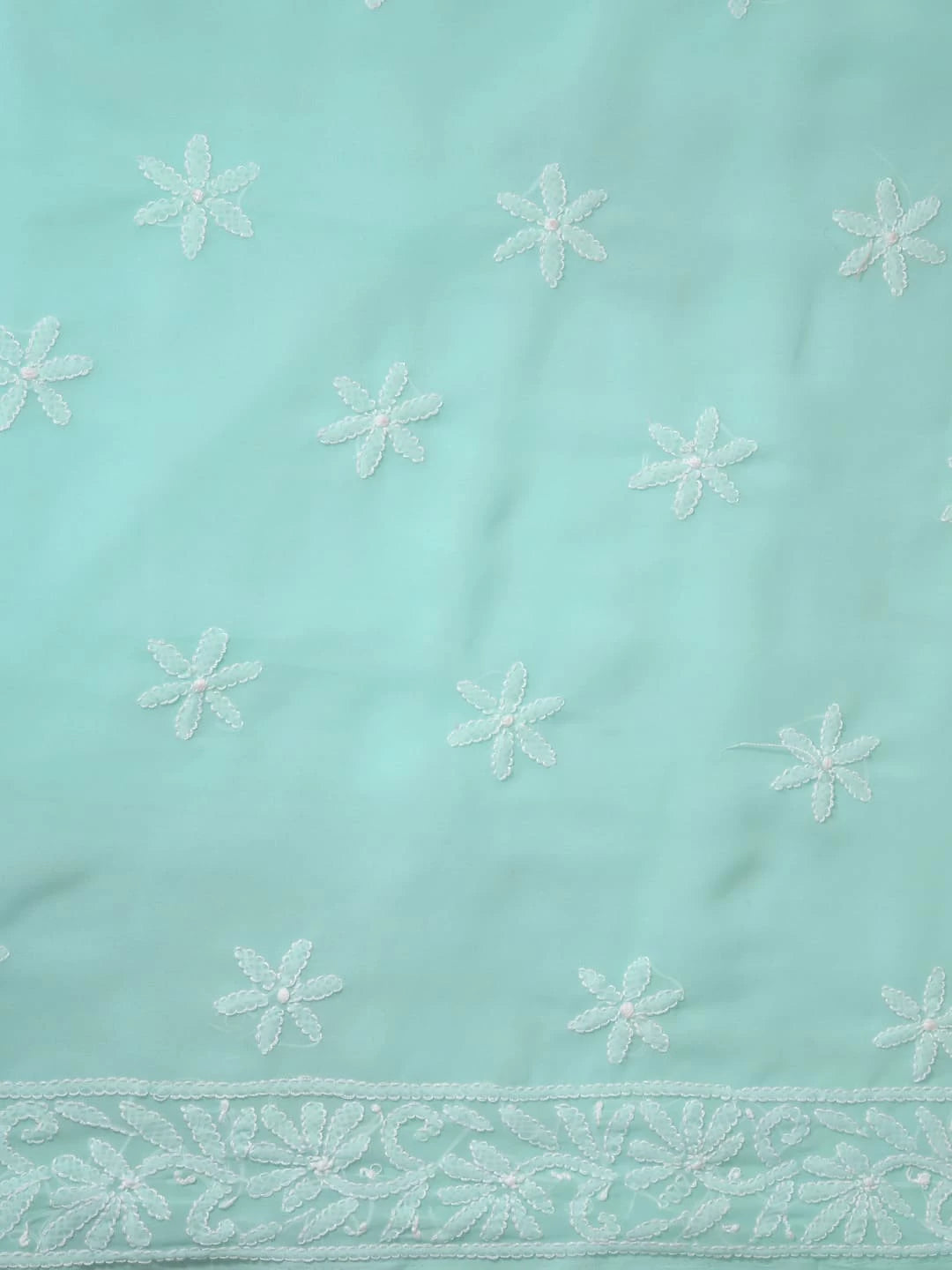 Ada Hand Embroidered Sea Green Georgette Lucknowi Chikankari Unstitched Kurta Dupatta Set 01A346878