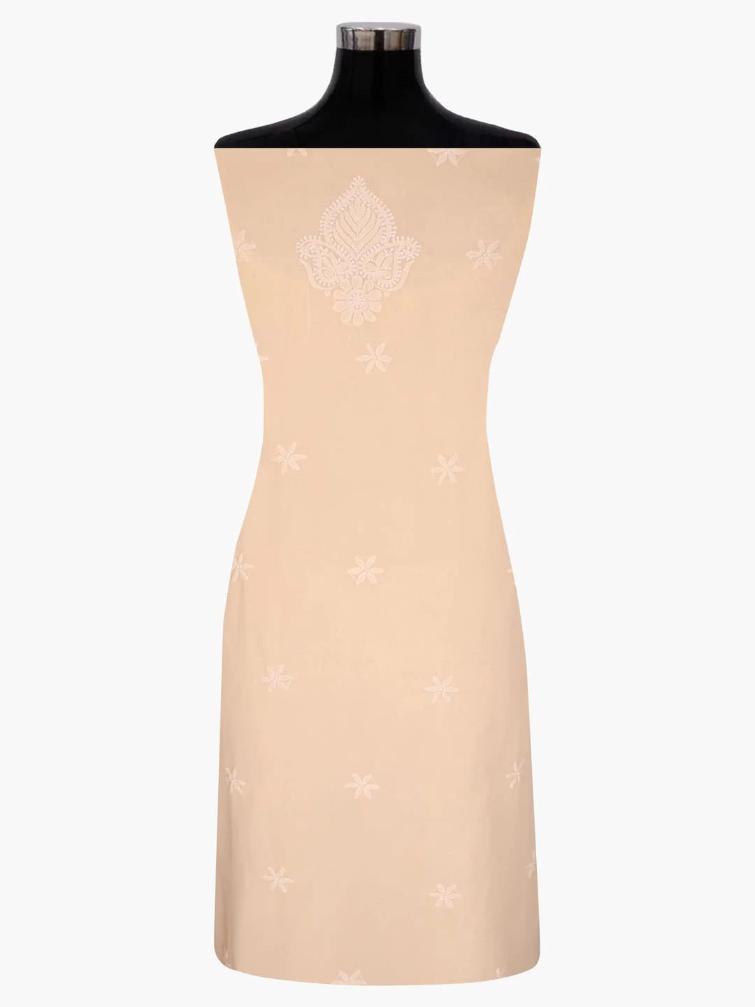 Ada Hand Embroidered Peach Georgette Lucknowi Chikankari Unstitched Kurta Dupatta Set 01A346871