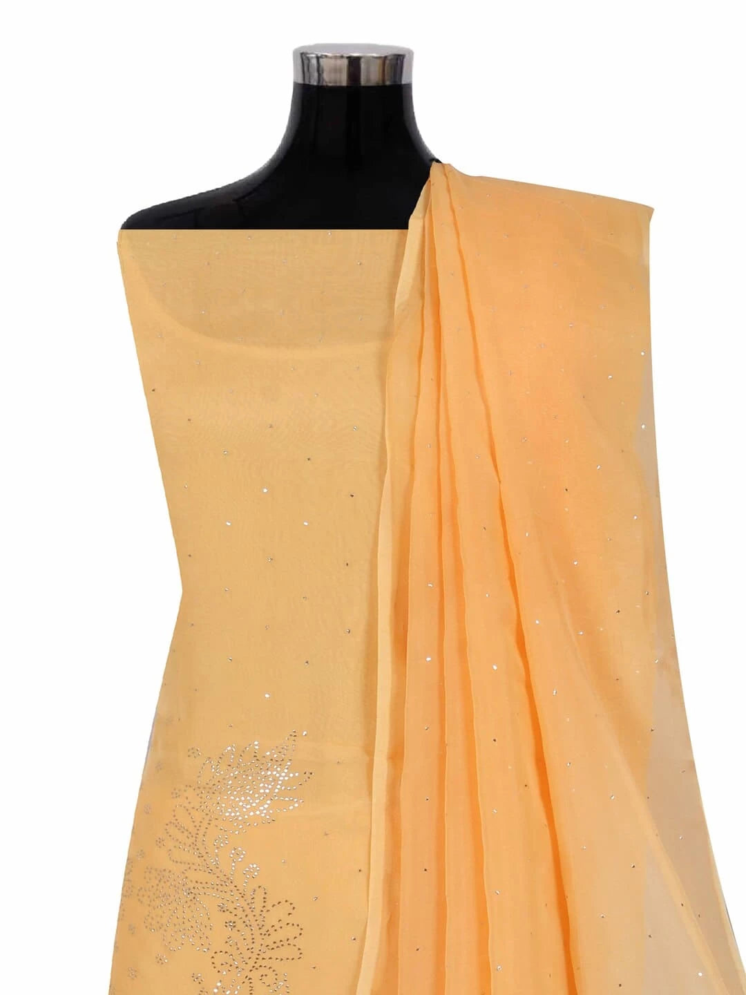 Ada Hand Embroidered Orange Organza Lucknowi Chikankari Unstitched Kurta Dupatta Set With Muqaish Work 01A207846