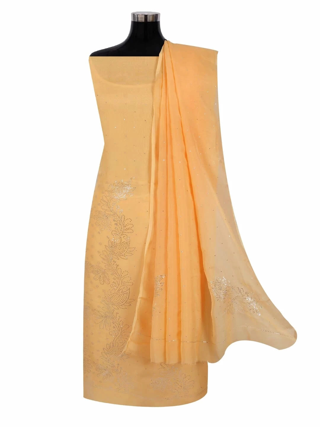 Ada Hand Embroidered Orange Organza Lucknowi Chikankari Unstitched Kurta Dupatta Set With Muqaish Work 01A207846