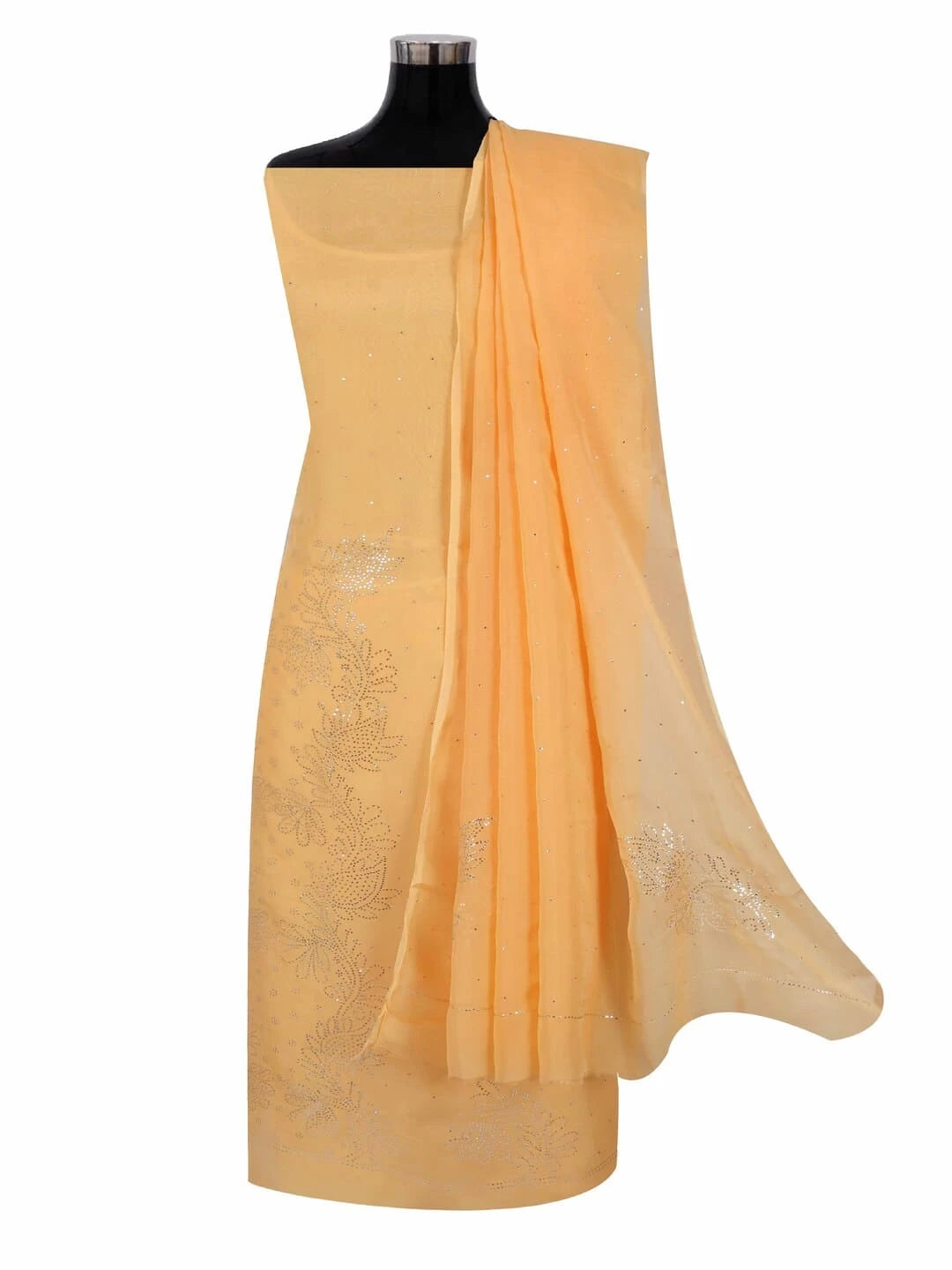 Ada Hand Embroidered Orange Organza Lucknowi Chikankari Unstitched Kurta Dupatta Set With Muqaish Work 01A207846