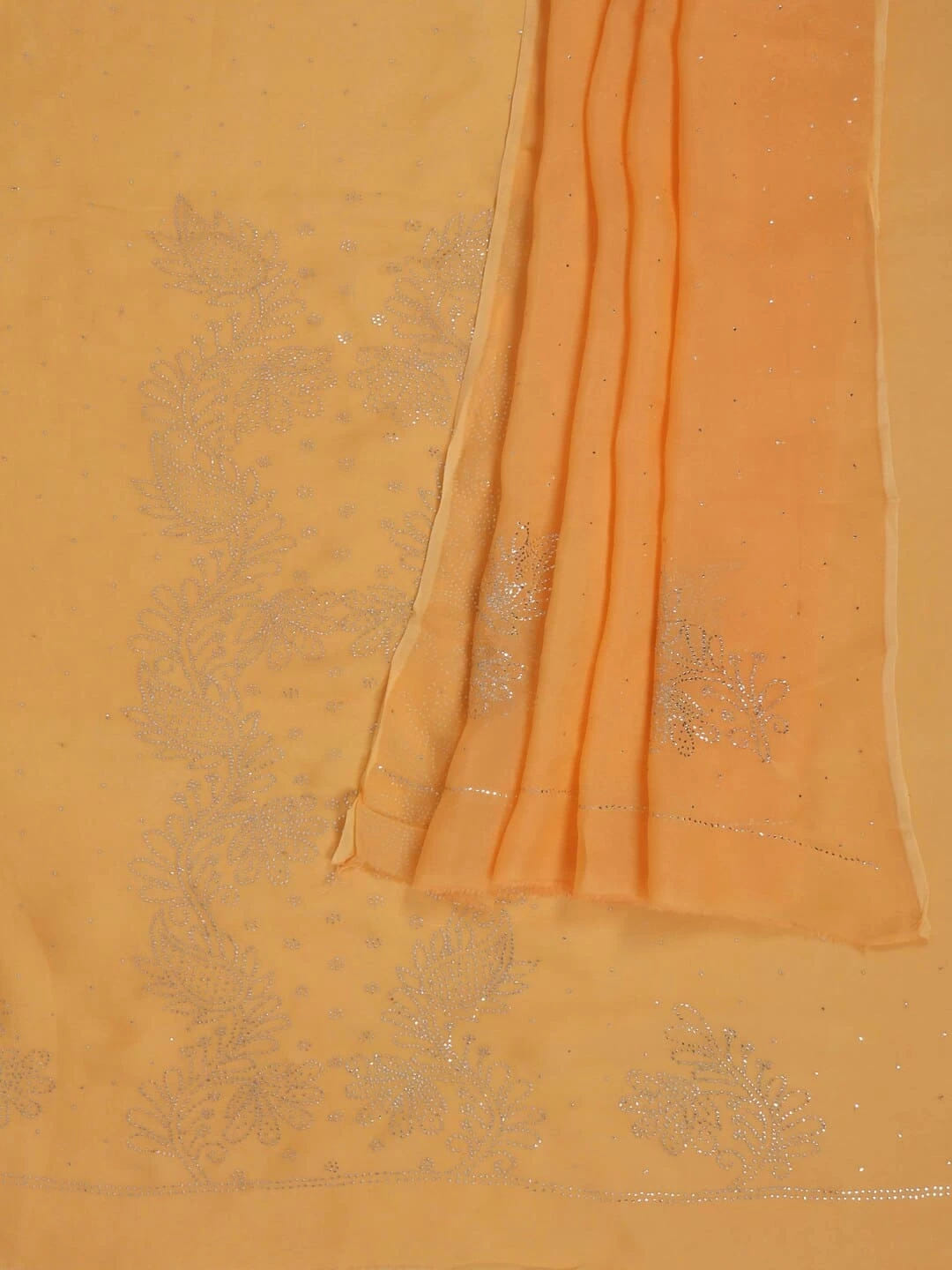 Ada Hand Embroidered Orange Organza Lucknowi Chikankari Unstitched Kurta Dupatta Set With Muqaish Work 01A207846
