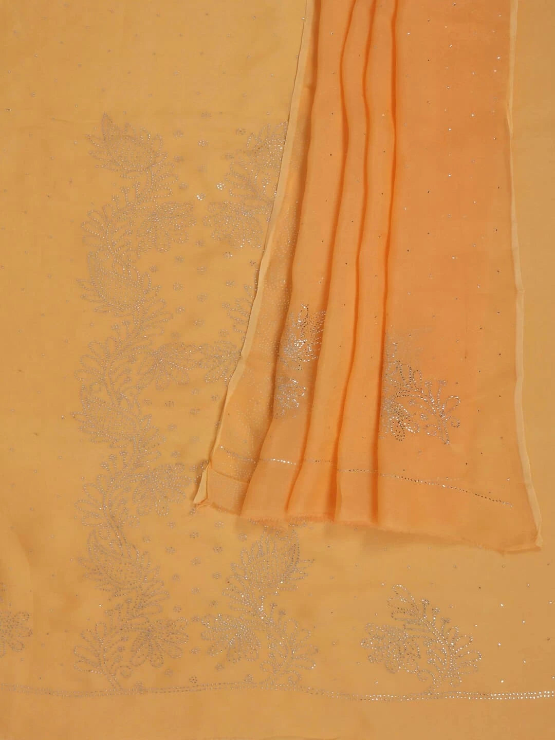 Ada Hand Embroidered Orange Organza Lucknowi Chikankari Unstitched Kurta Dupatta Set With Muqaish Work 01A207846