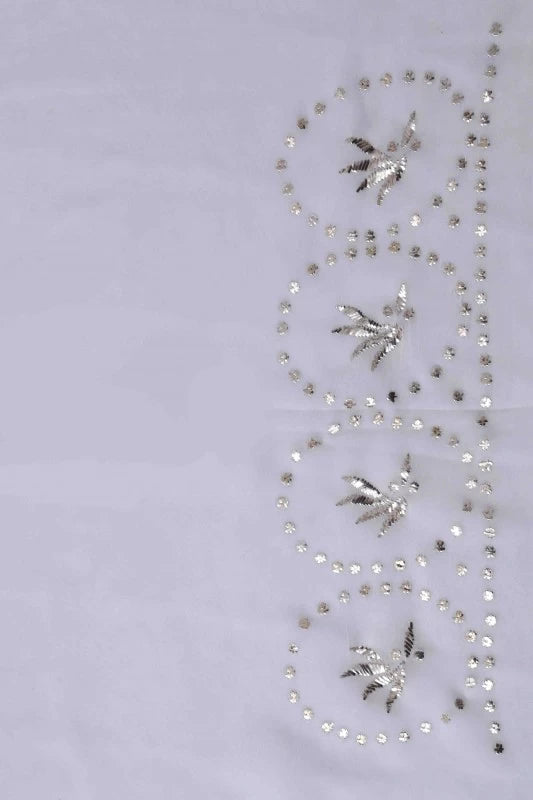 Ada Hand Embroidered White Pure Georgette Lucknowi Chikankari Unstitched Kurta Dupatta Set with Muqaish Work A526494