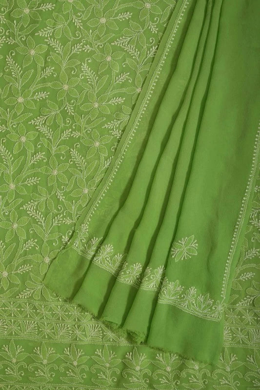 Ada Hand Embroidered Pear Green Georgette Lucknowi Chikankari Unstitched Kurta Dupatta Set A230569