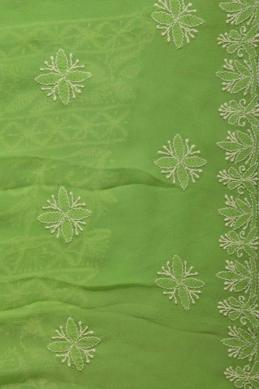 Ada Hand Embroidered Pear Green Georgette Lucknowi Chikankari Unstitched Kurta Dupatta Set A230569