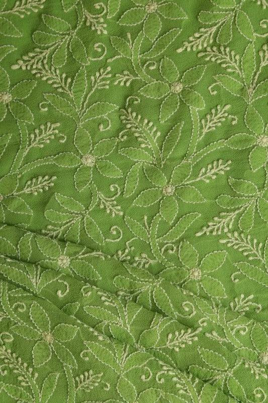 Ada Hand Embroidered Pear Green Georgette Lucknowi Chikankari Unstitched Kurta Dupatta Set A230569