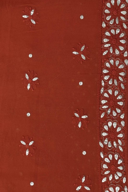 Ada Hand Embroidered Fire Rust Georgette Lucknowi Chikankari Unstitched Kurta Dupatta Set with Gota Patti Work A560173