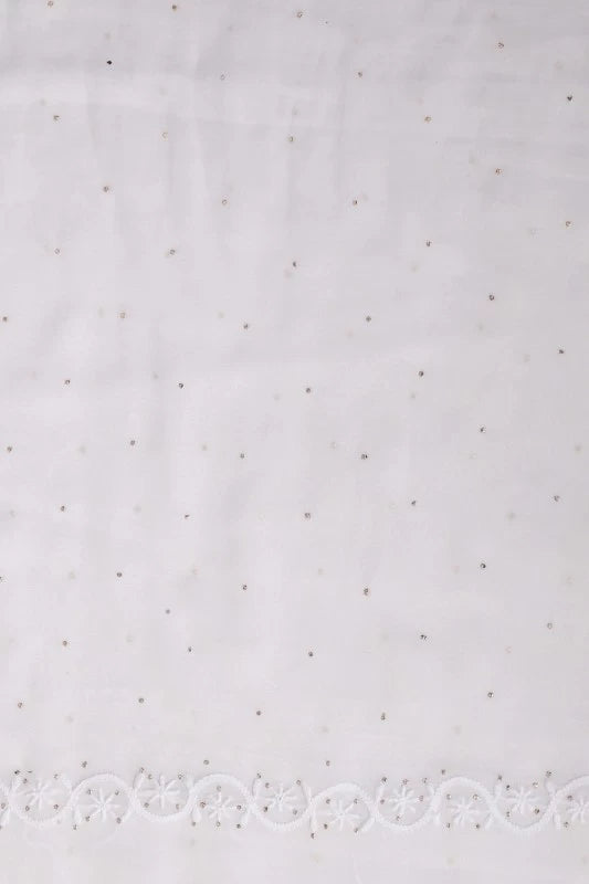 Ada Hand Embroidered White Georgette Lucknowi Chikankari Unstitched Kurta Dupatta Set with Muqaish Work A502347