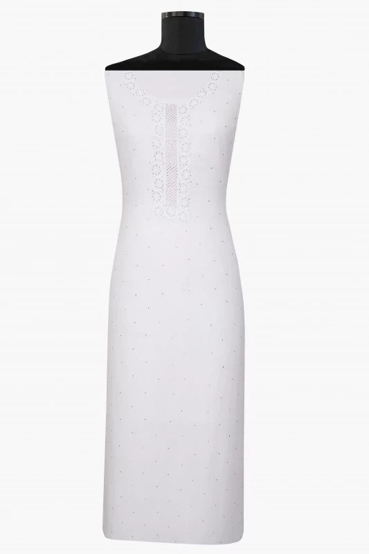 Ada Hand Embroidered White Georgette Lucknowi Chikankari Unstitched Kurta Dupatta Set with Muqaish Work A502347
