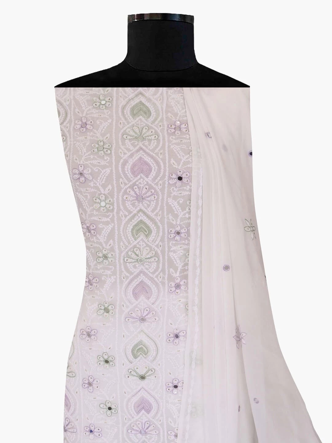 Ada Hand Embroidered White Georgette Lucknowi Chikankari Unstitched Kurta Dupatta Set With Sequinned Work 01A63067