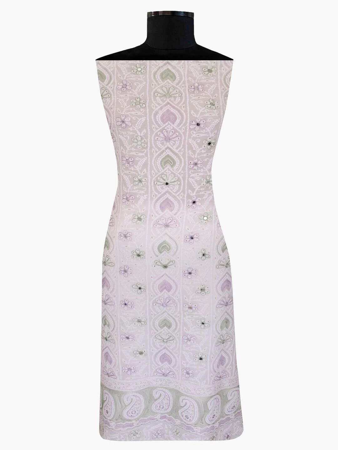 Ada Hand Embroidered White Georgette Lucknowi Chikankari Unstitched Kurta Dupatta Set With Sequinned Work 01A63067