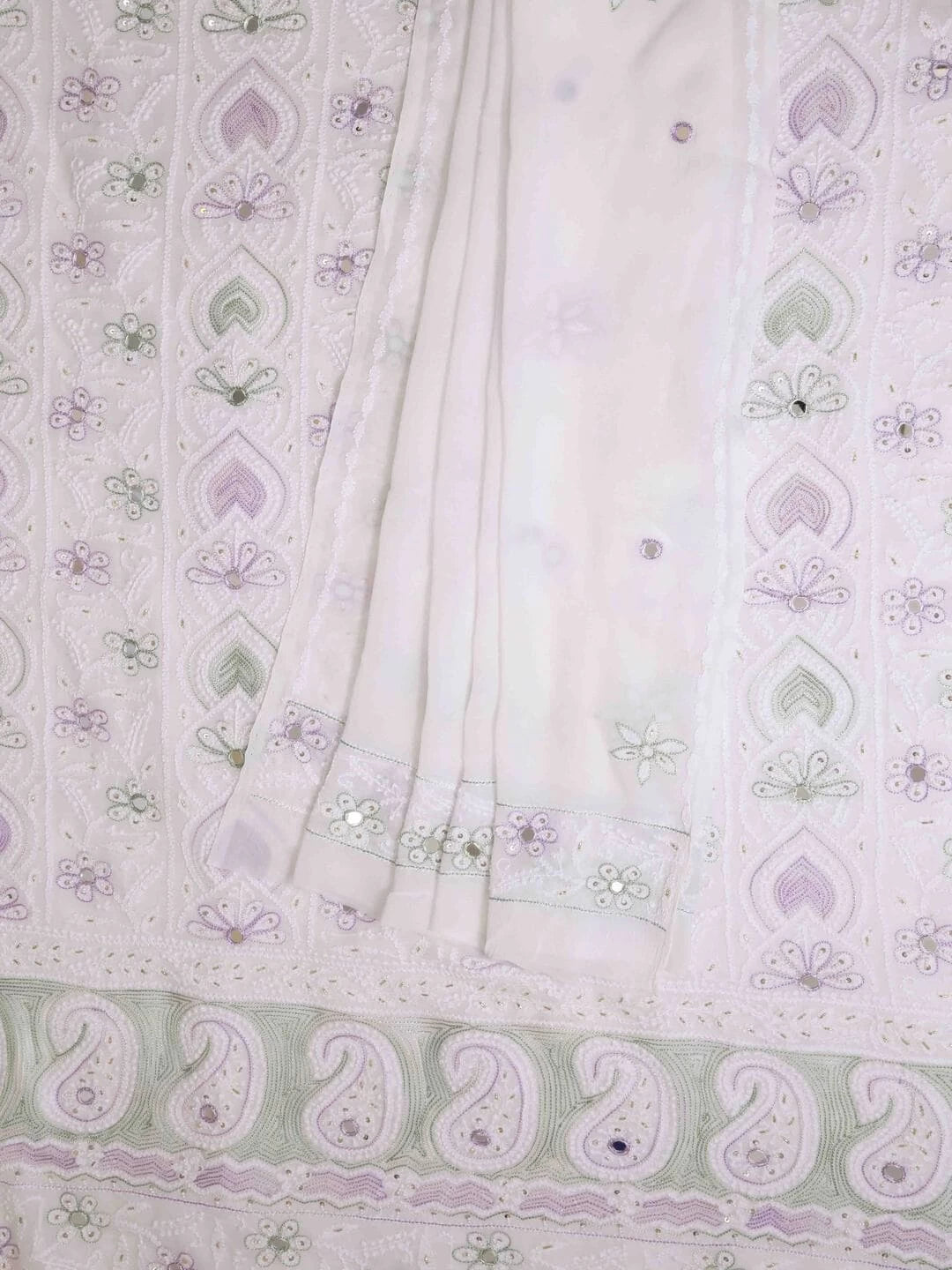Ada Hand Embroidered White Georgette Lucknowi Chikankari Unstitched Kurta Dupatta Set With Sequinned Work 01A63067