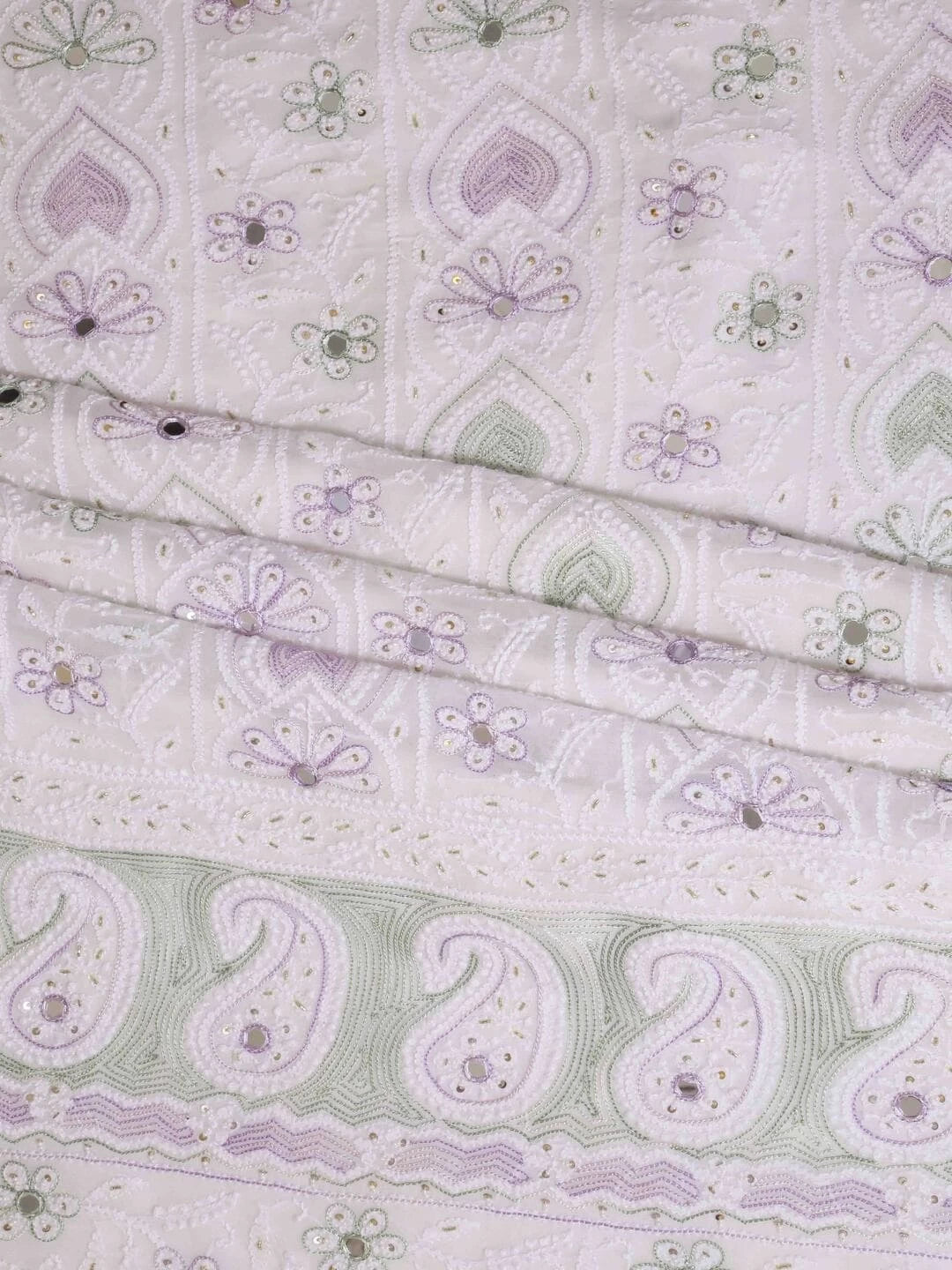 Ada Hand Embroidered White Georgette Lucknowi Chikankari Unstitched Kurta Dupatta Set With Sequinned Work 01A63067