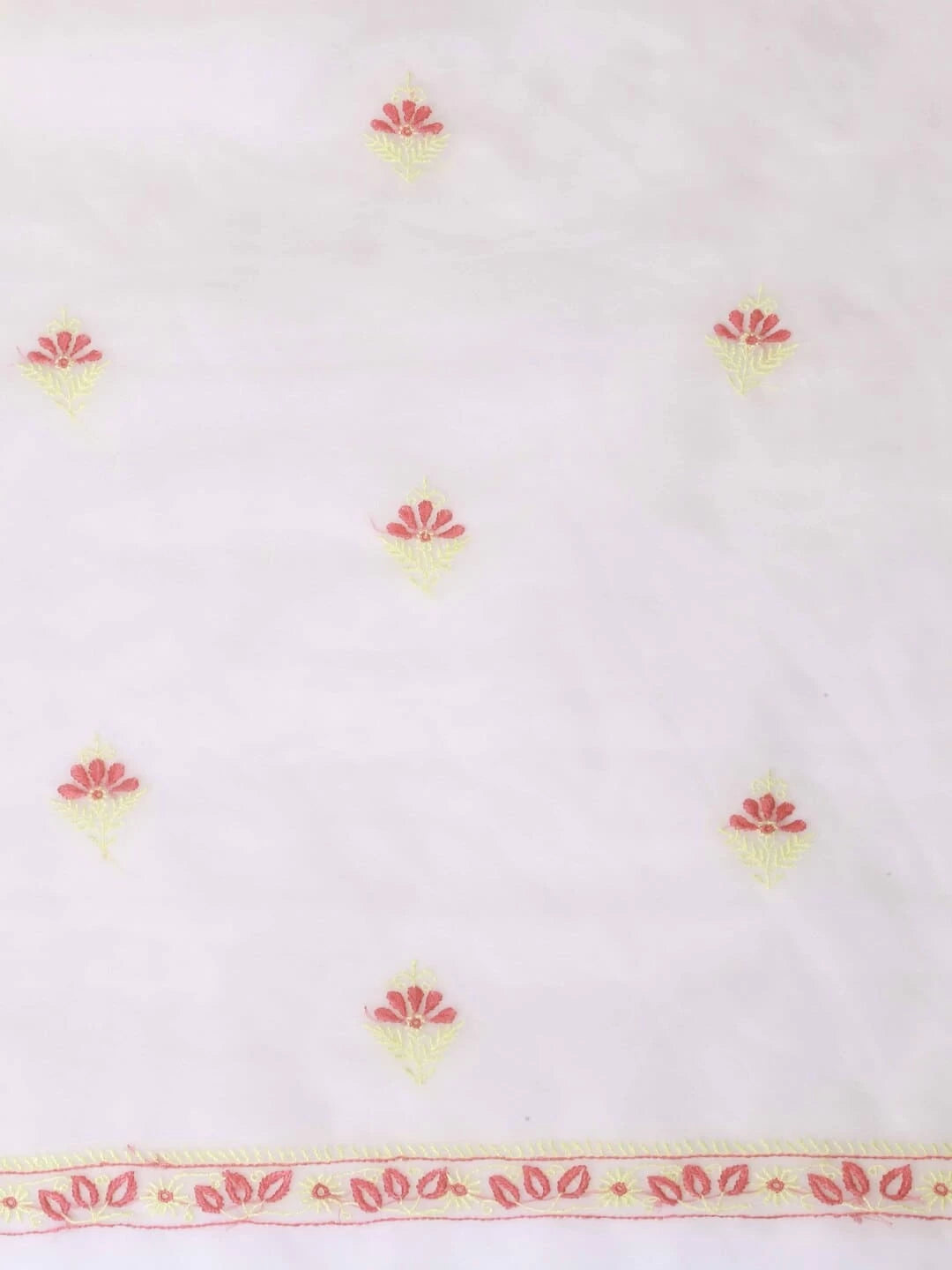 Ada Hand Embroidered White Organza Lucknowi Chikankari Unstitched Kurta Dupatta Set  01A103147
