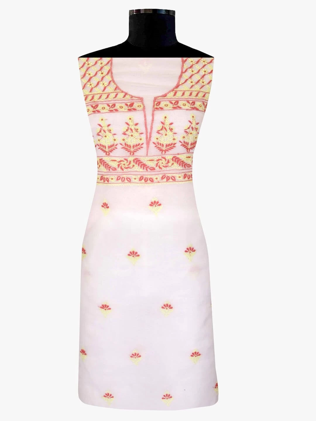 Ada Hand Embroidered White Organza Lucknowi Chikankari Unstitched Kurta Dupatta Set  01A103147