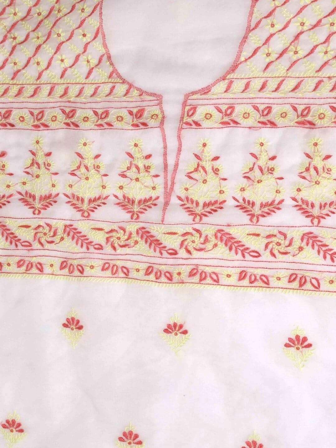 Ada Hand Embroidered White Organza Lucknowi Chikankari Unstitched Kurta Dupatta Set  01A103147