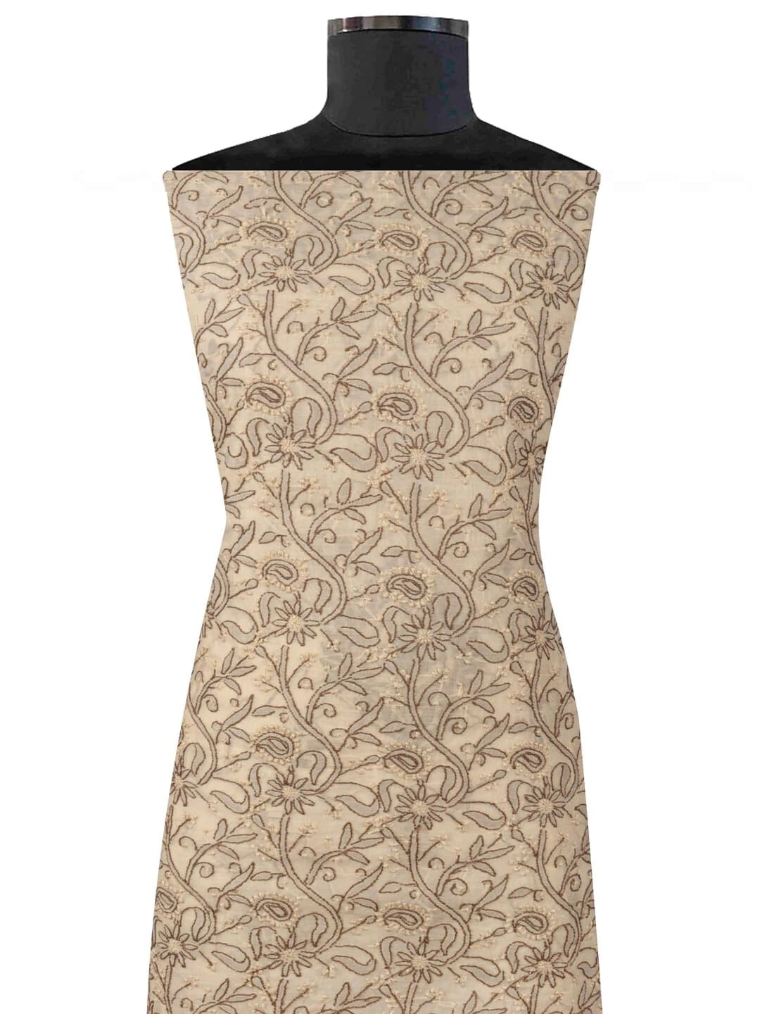 Ada Hand Embroidered Fawn Chanderi Lucknowi Chikankari Unstitched Kurta Dupatta Set 01A15714