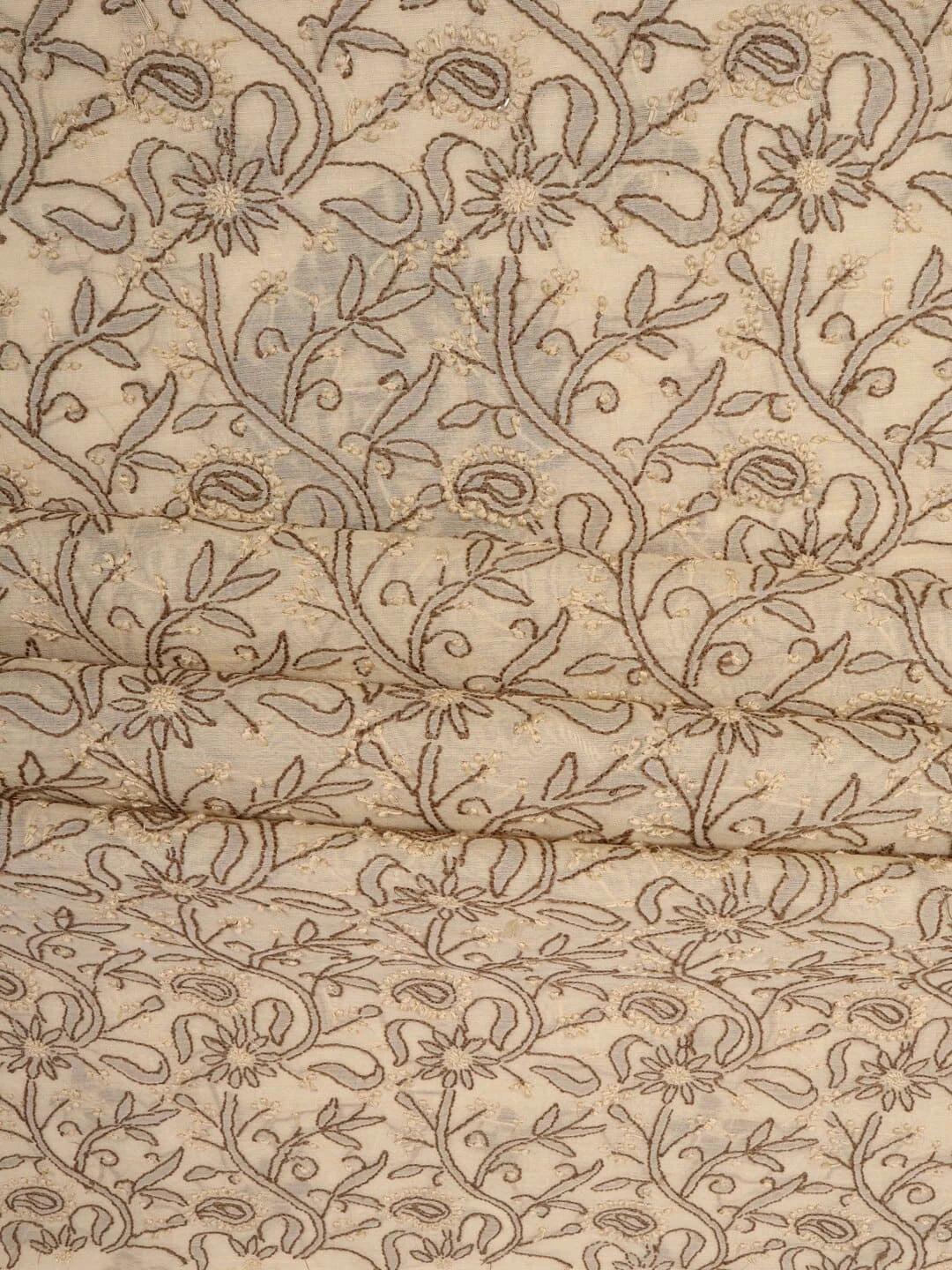 Ada Hand Embroidered Fawn Chanderi Lucknowi Chikankari Unstitched Kurta Dupatta Set 01A15714