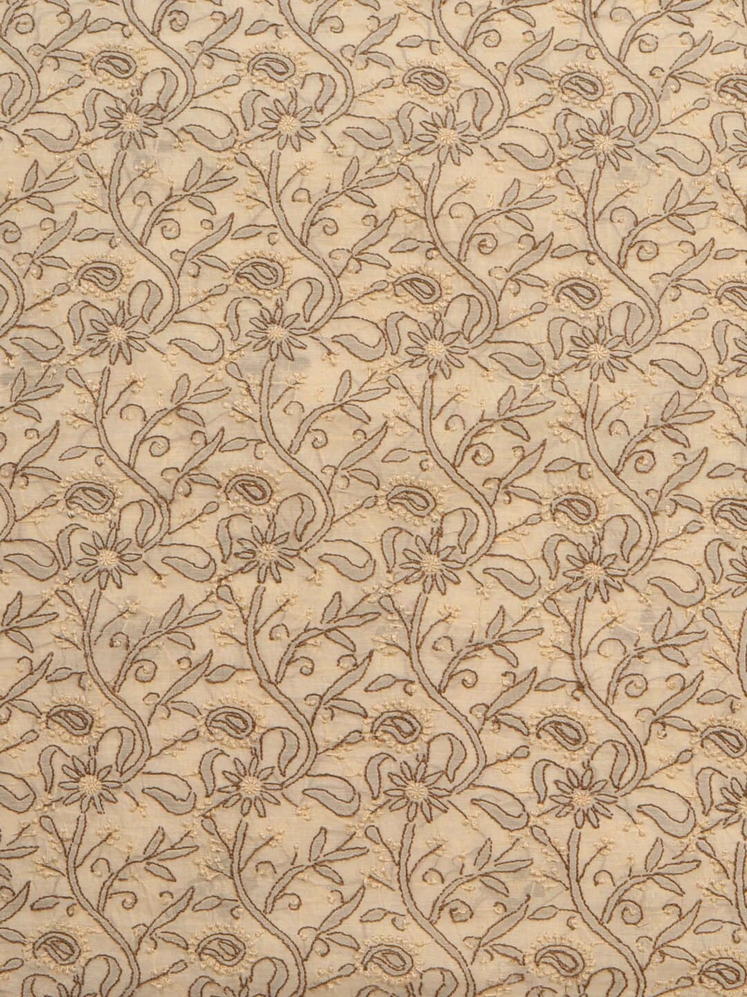 Ada Hand Embroidered Fawn Chanderi Lucknowi Chikankari Unstitched Kurta Dupatta Set 01A15714