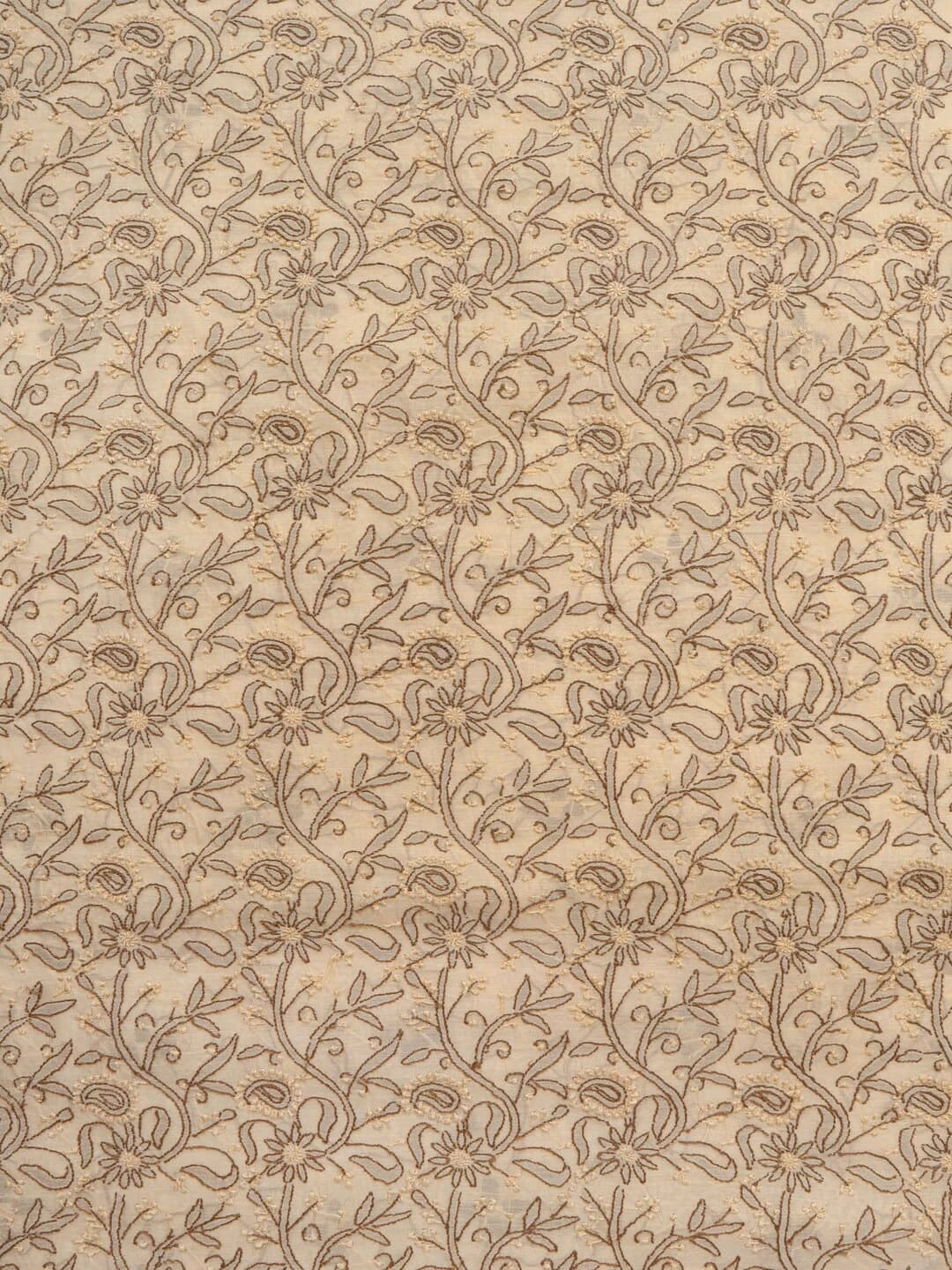 Ada Hand Embroidered Fawn Chanderi Lucknowi Chikankari Unstitched Kurta Dupatta Set 01A15714