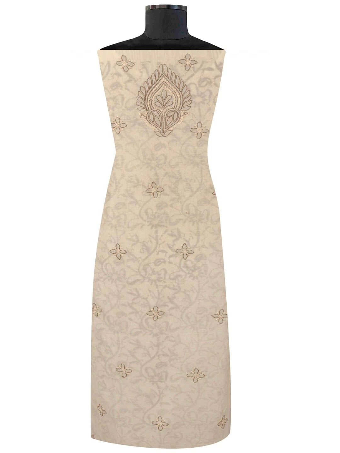 Ada Hand Embroidered Fawn Chanderi Lucknowi Chikankari Unstitched Kurta Dupatta Set 01A15714