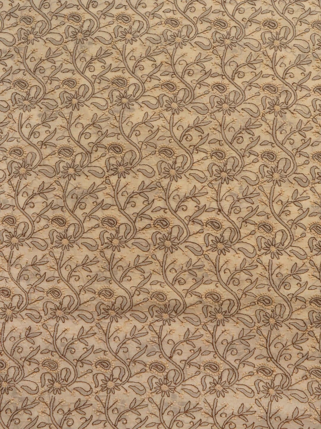 Ada Hand Embroidered Fawn Chanderi Lucknowi Chikankari Unstitched Kurta Dupatta Set 01A15714