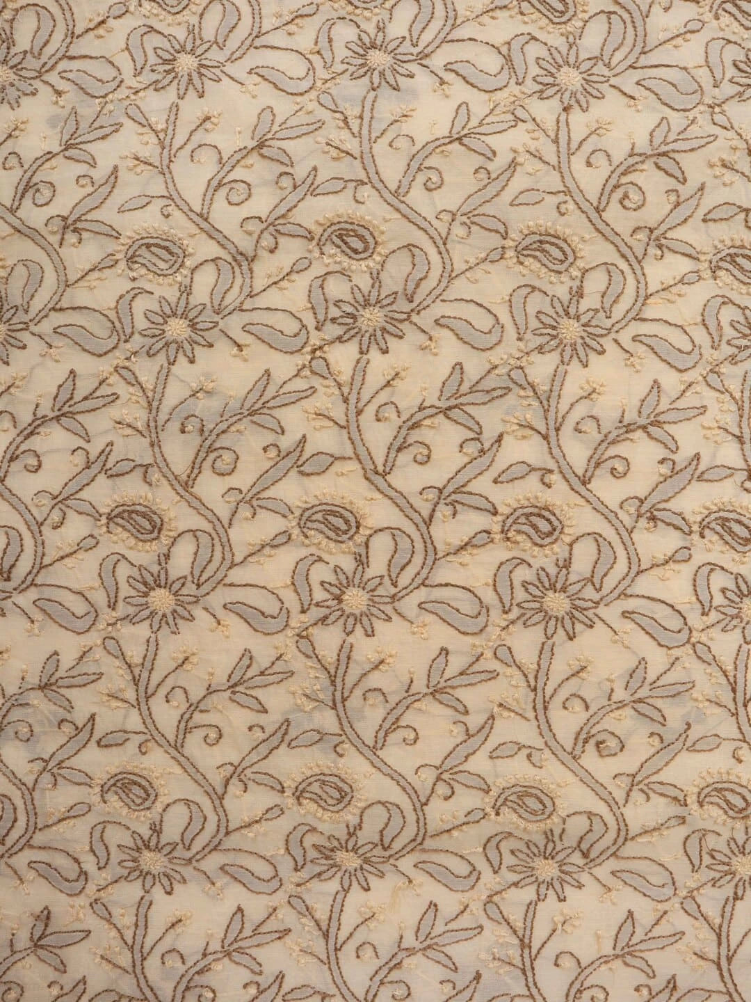 Ada Hand Embroidered Fawn Chanderi Lucknowi Chikankari Unstitched Kurta Dupatta Set 01A15714
