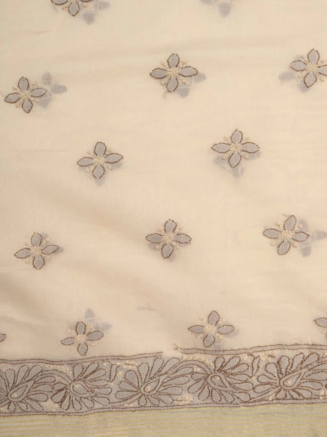 Ada Hand Embroidered Fawn Chanderi Lucknowi Chikankari Unstitched Kurta Dupatta Set 01A15714