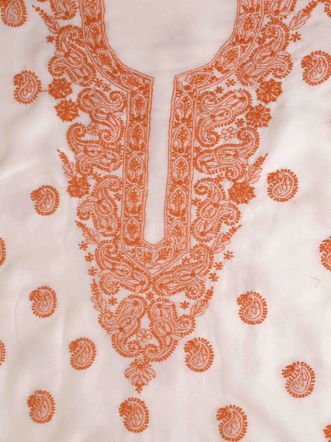 Ada Hand Embroidered Cream Chanderi Lucknowi Chikankari Unstitched Kurta Dupatta Set  01A99858