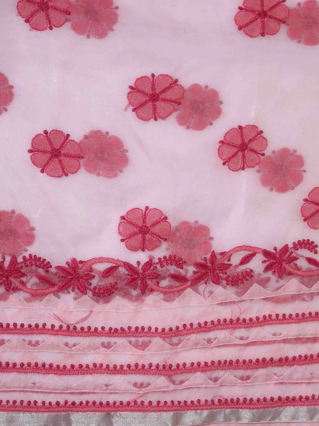 Ada Hand Embroidered Pink Organza Lucknowi Chikankari Unstitched Kurta Dupatta Set 01A112659