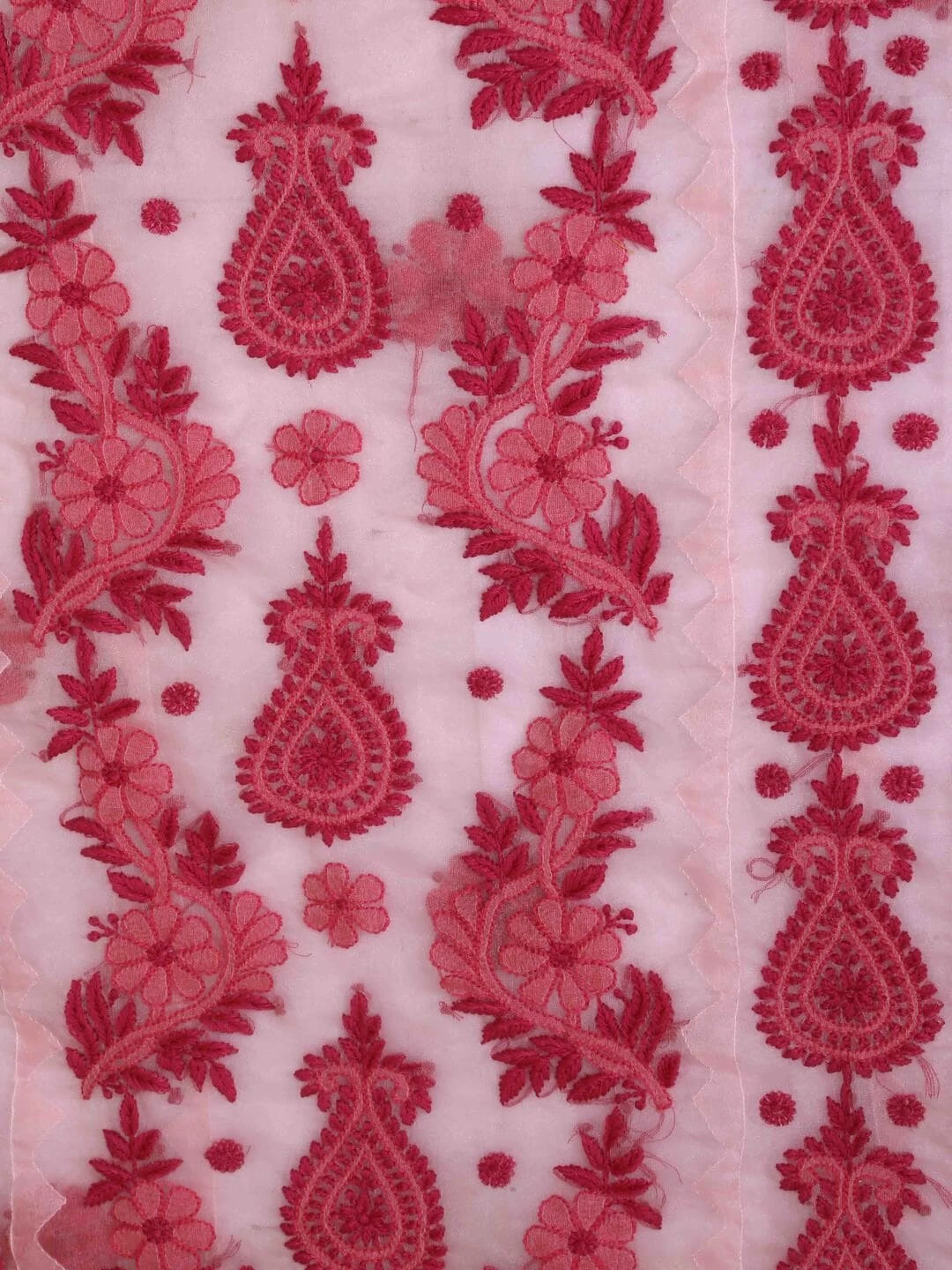 Ada Hand Embroidered Pink Organza Lucknowi Chikankari Unstitched Kurta Dupatta Set 01A112659