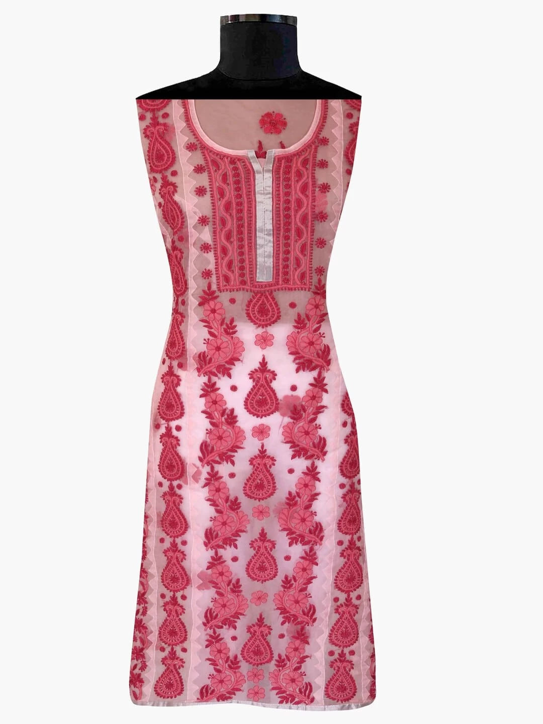 Ada Hand Embroidered Pink Organza Lucknowi Chikankari Unstitched Kurta Dupatta Set 01A112659