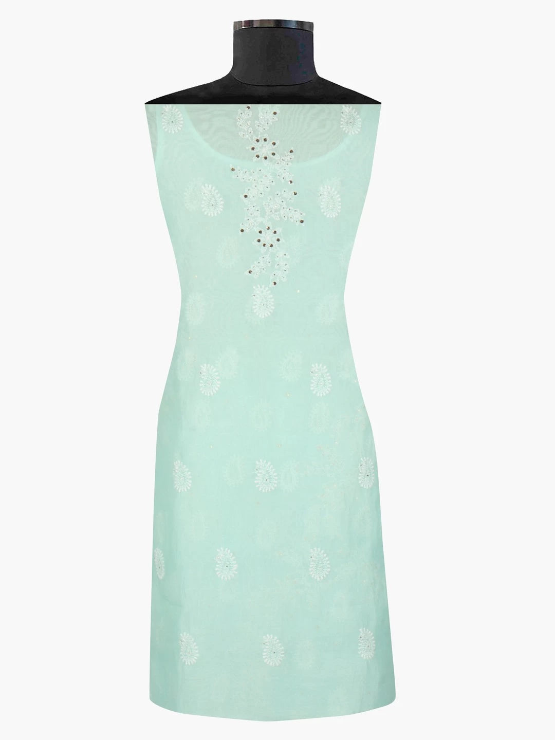 Ada Hand Embroidered Sea Green Chanderi Lucknowi Chikankari Unstitched Kurta Dupatta Set with Mukaish Work 01A41230