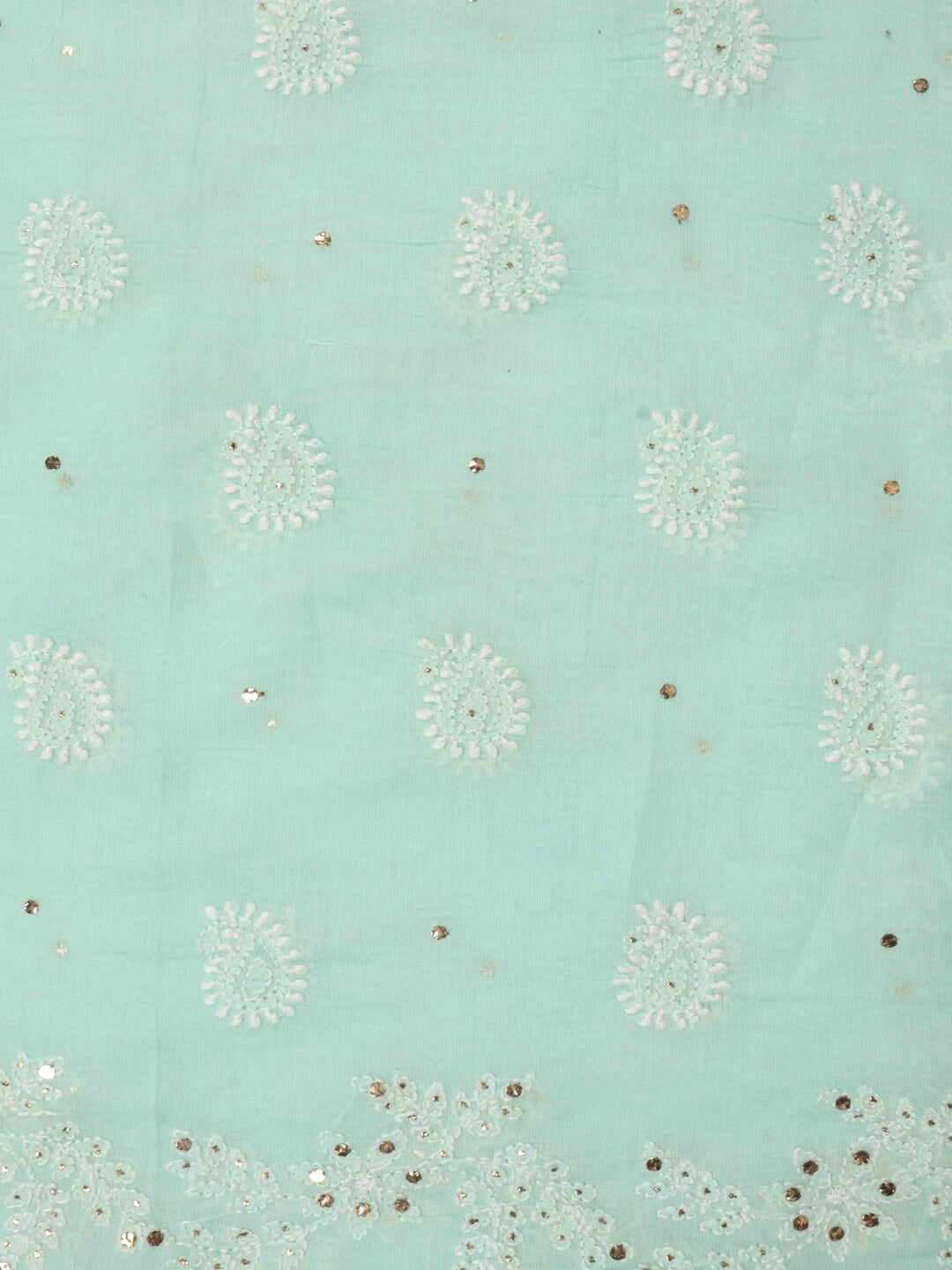 Ada Hand Embroidered Sea Green Chanderi Lucknowi Chikankari Unstitched Kurta Dupatta Set with Mukaish Work 01A41230
