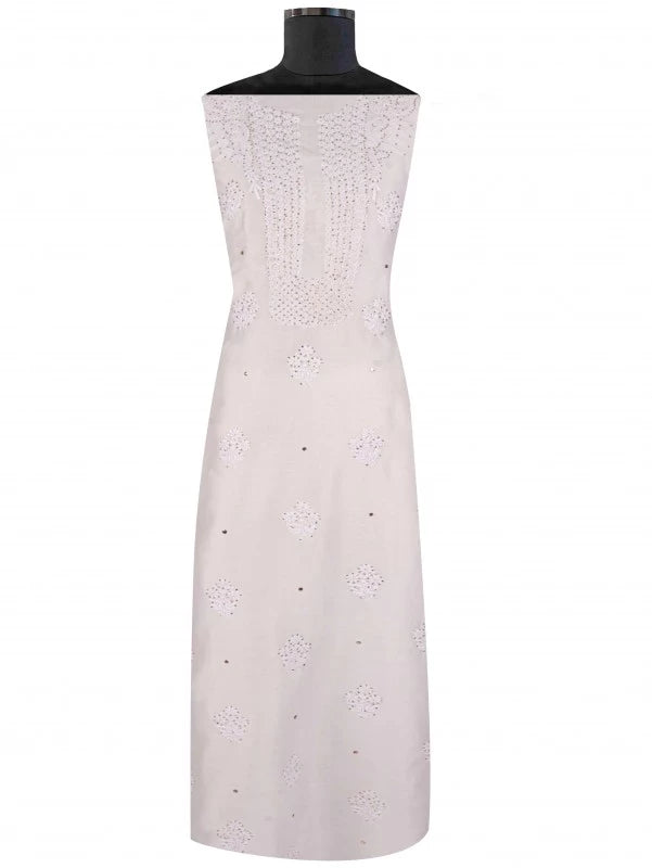 Ada Hand Embroidered Off White Chanderi Lucknowi Chikankari Unstitched Kurta Dupatta Set With Muqaish Work 01A132497