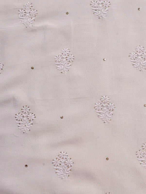 Ada Hand Embroidered Off White Chanderi Lucknowi Chikankari Unstitched Kurta Dupatta Set With Muqaish Work 01A132497