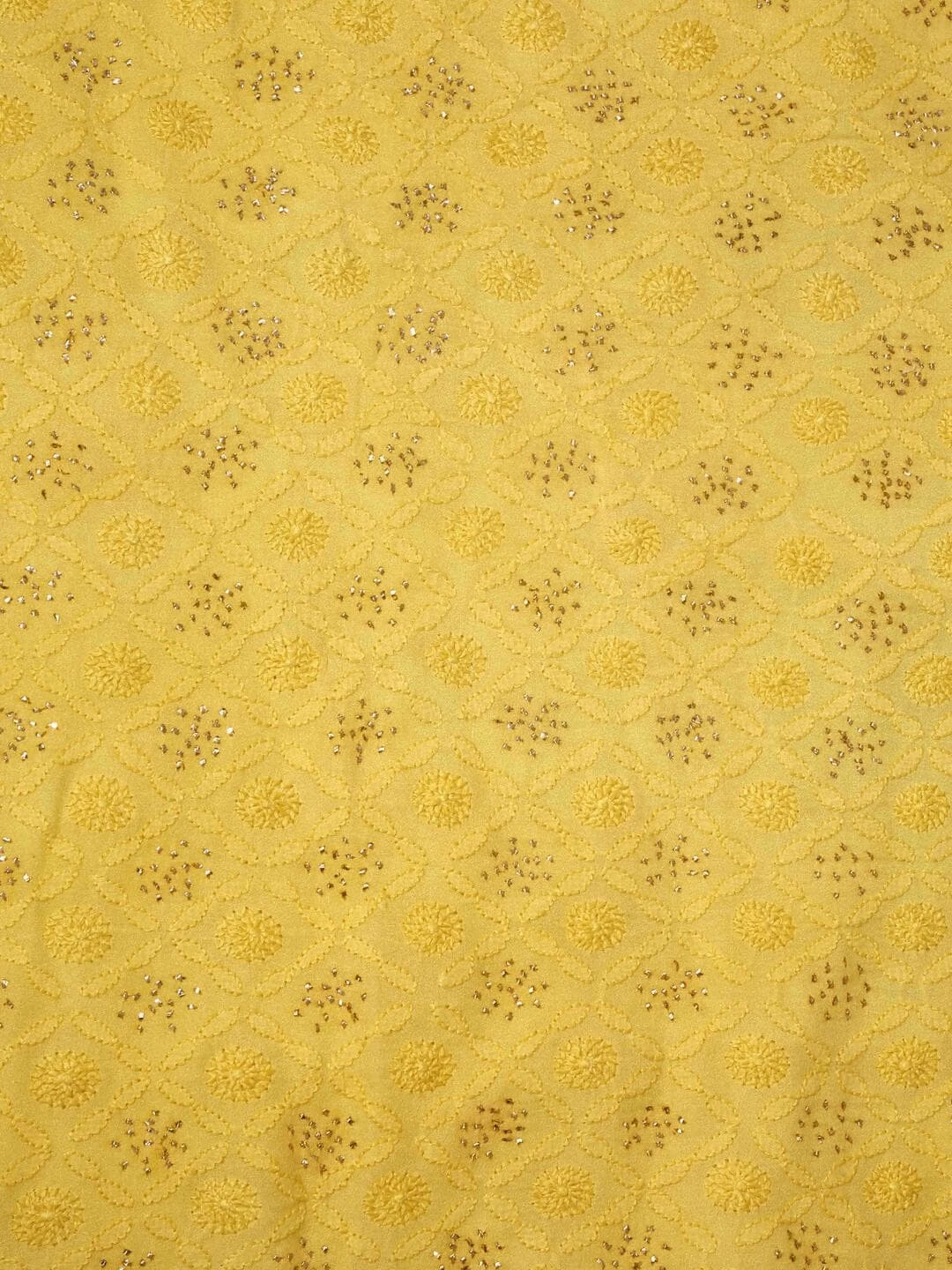 Ada Hand Embroidered Yellow Chanderi Lucknowi Chikankari Unstitched Kurta Dupatta Set With Muqaish Work 01A128091