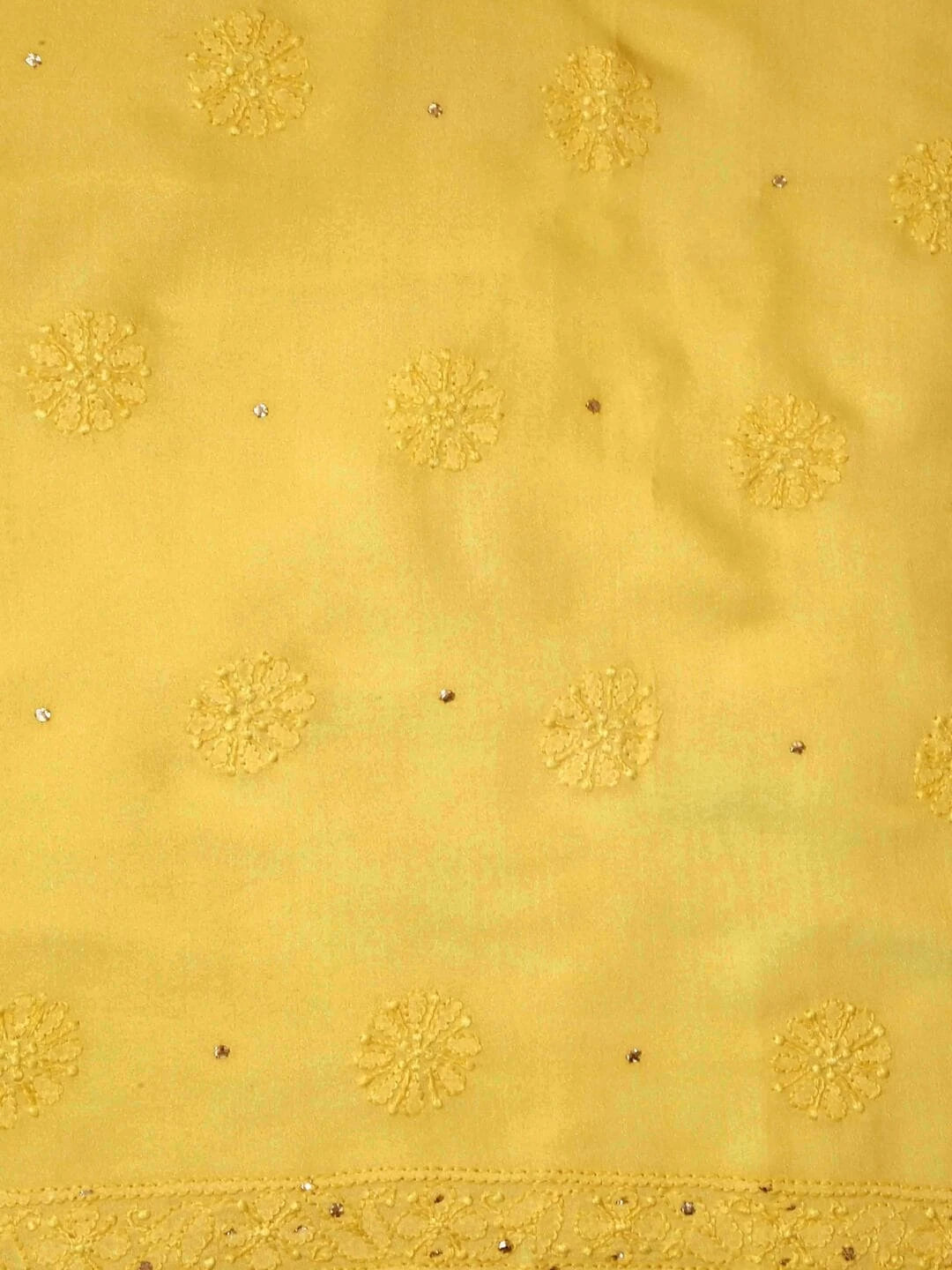 Ada Hand Embroidered Yellow Chanderi Lucknowi Chikankari Unstitched Kurta Dupatta Set With Muqaish Work 01A128091