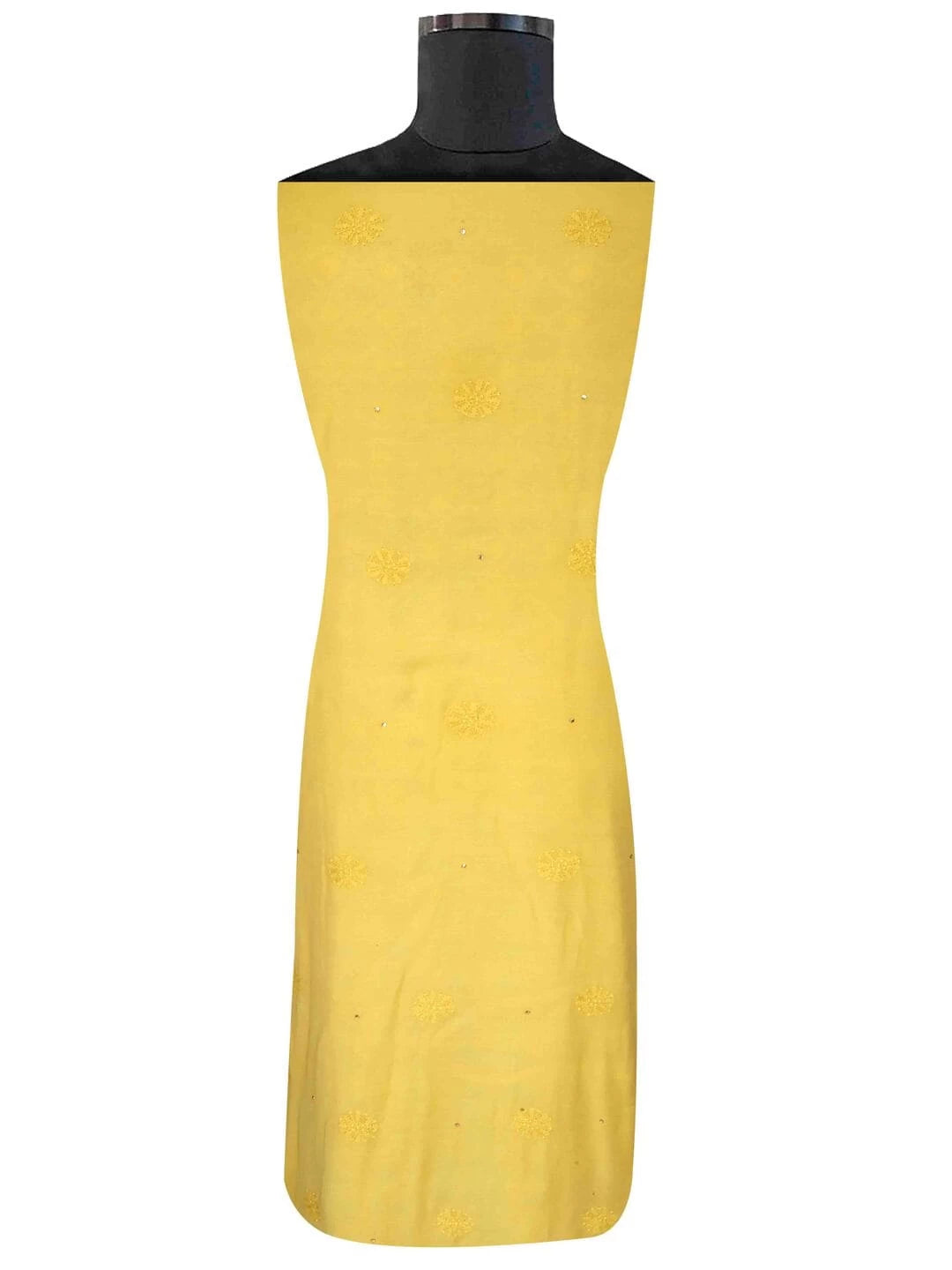 Ada Hand Embroidered Yellow Chanderi Lucknowi Chikankari Unstitched Kurta Dupatta Set With Muqaish Work 01A128091