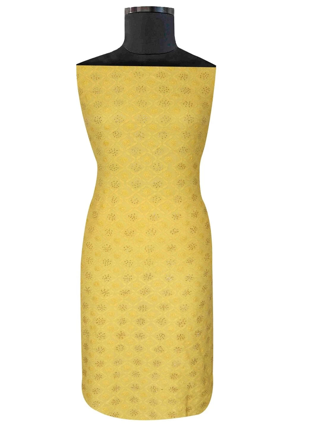 Ada Hand Embroidered Yellow Chanderi Lucknowi Chikankari Unstitched Kurta Dupatta Set With Muqaish Work 01A128091