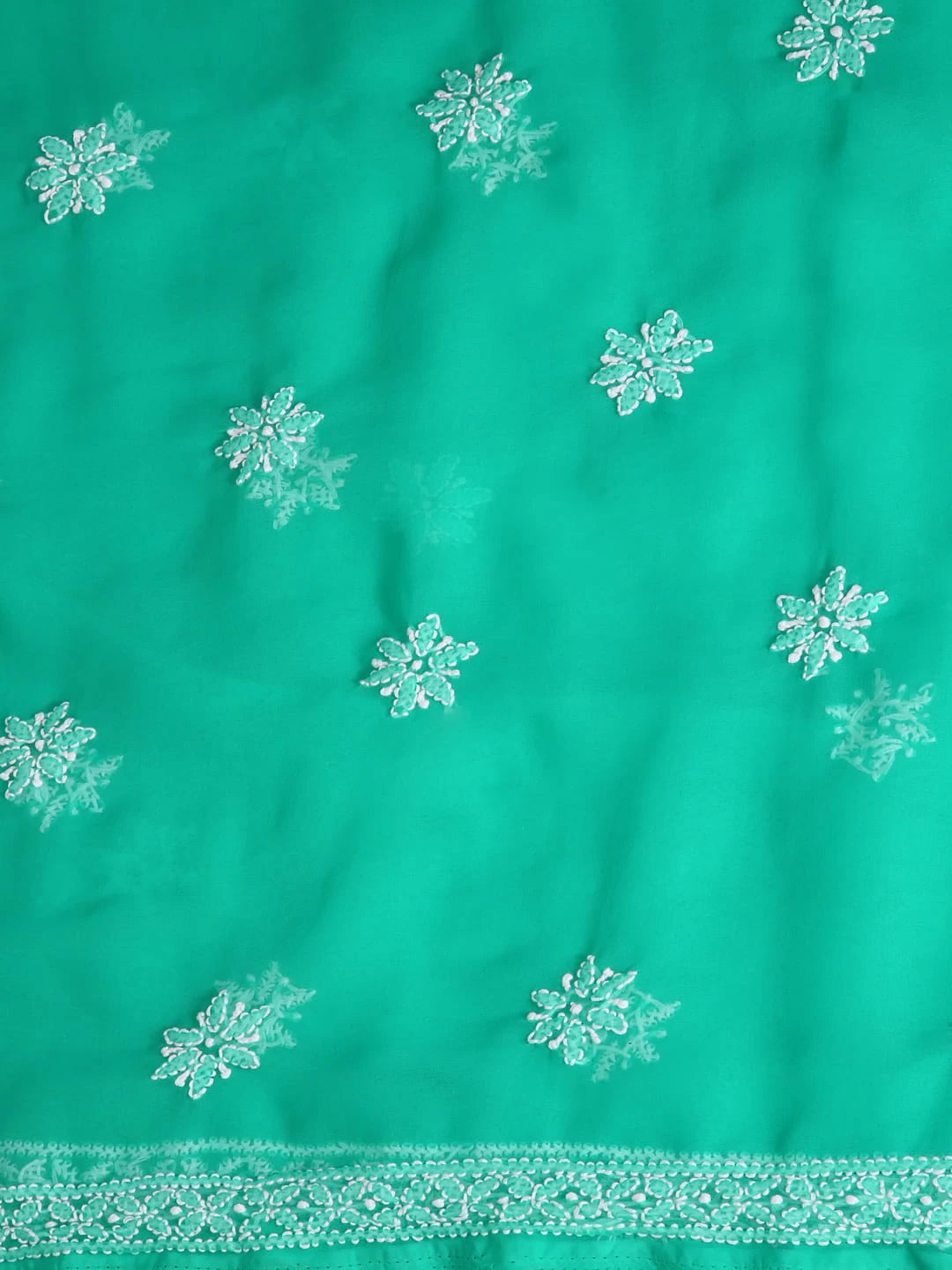 Ada Hand Embroidered Rama Green Georgette Lucknowi Chikankari Unstitched Suit Piece With Parsi Work A211258