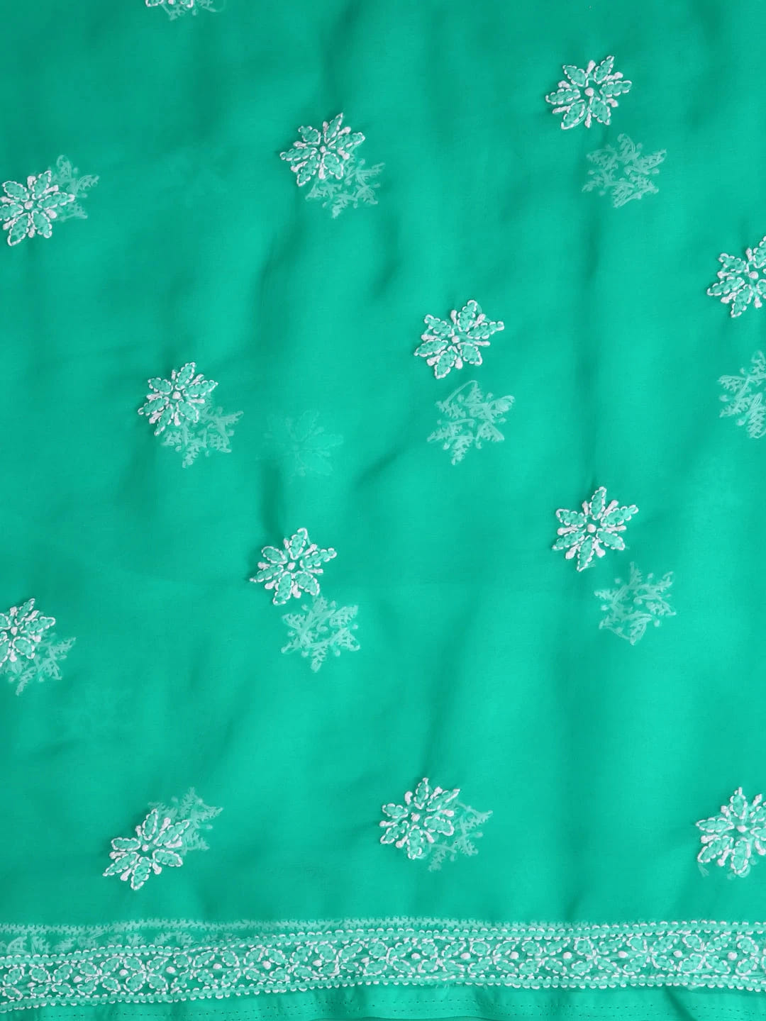 Ada Hand Embroidered Rama Green Georgette Lucknowi Chikankari Unstitched Suit Piece With Parsi Work A211258