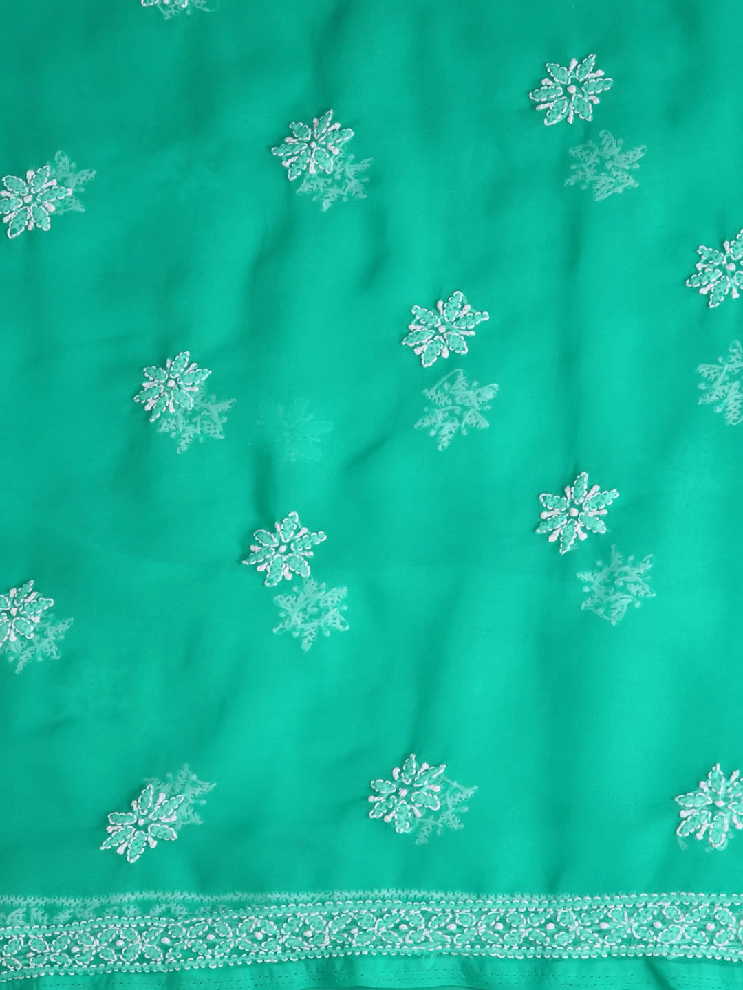 Ada Hand Embroidered Rama Green Georgette Lucknowi Chikankari Unstitched Suit Piece With Parsi Work A211258