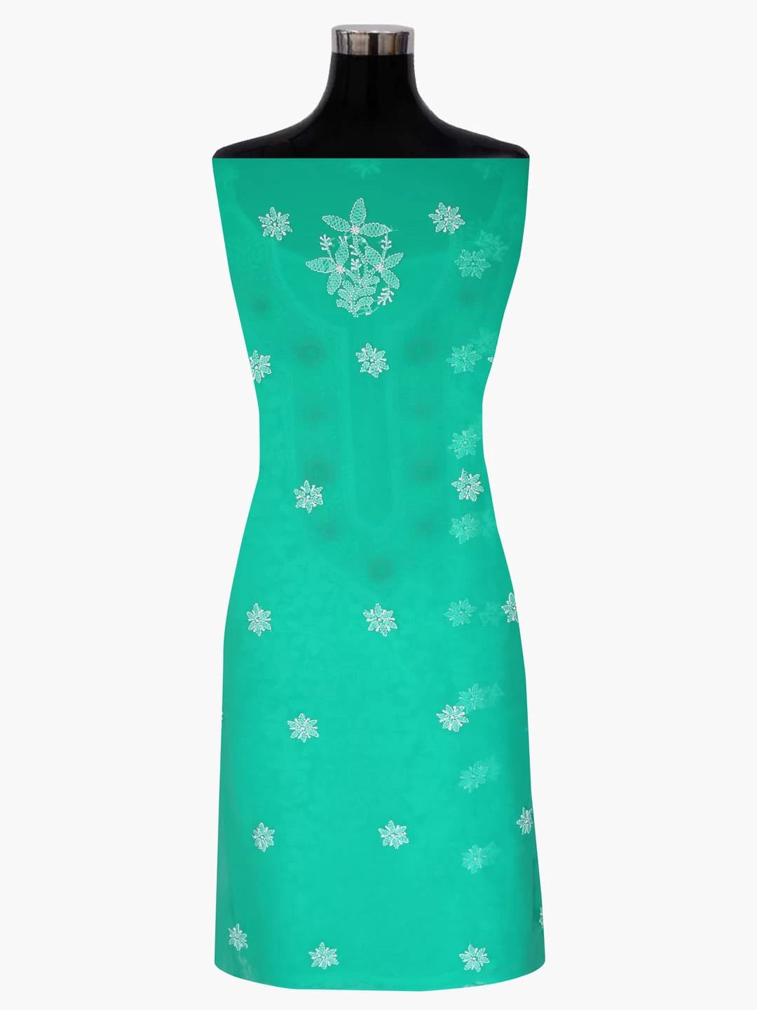 Ada Hand Embroidered Rama Green Georgette Lucknowi Chikankari Unstitched Suit Piece With Parsi Work A211258