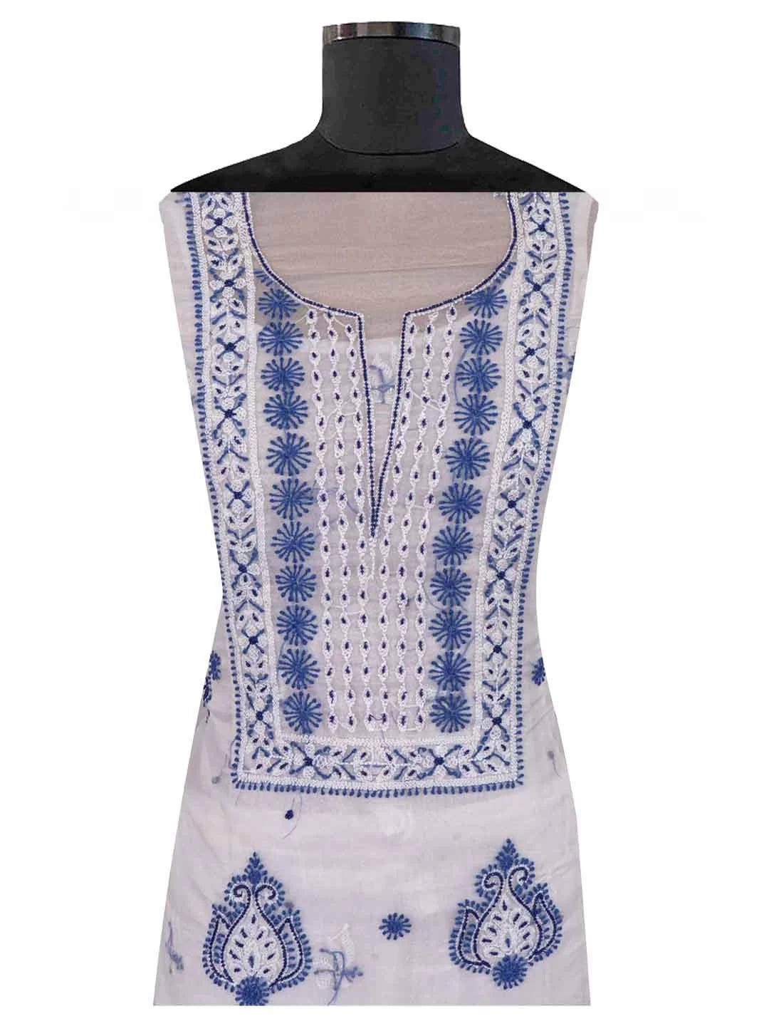 Ada Hand Embroidered White Organza Lucknowi Chikankari Unstitched Kurta Dupatta Set With Pearl Work 01A230620